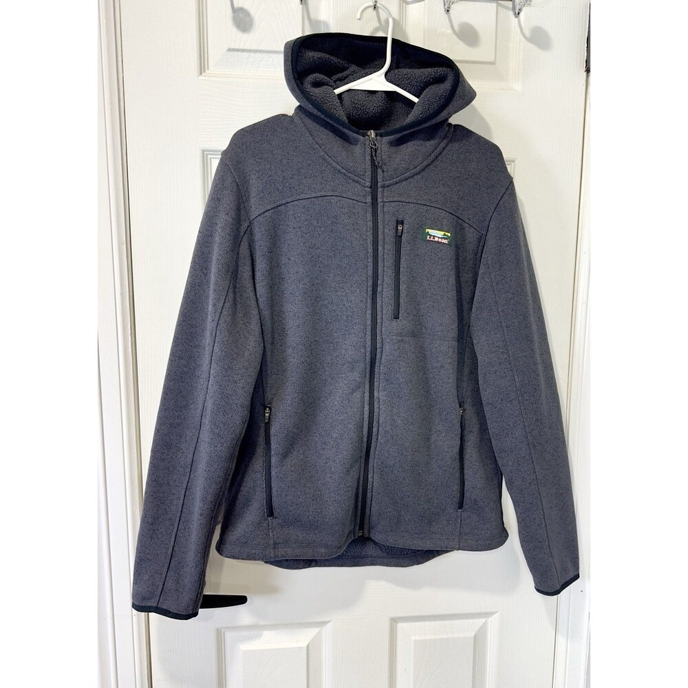 L.L.Bean Men’s M Reg Sweater Fleece Full Zip Hoodie Gray Hiking Outdoor Jacket